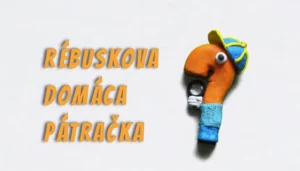 Ilustrácia otázniku s lupou, titulný obrázok hry Rébuskova domáca pátračka.