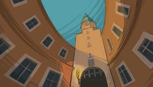 Ilustrácia historickej brány a veže v centre Bratislavy – titulná fotografia mestskej šifrovacej hry V zajatí štyroch brán.